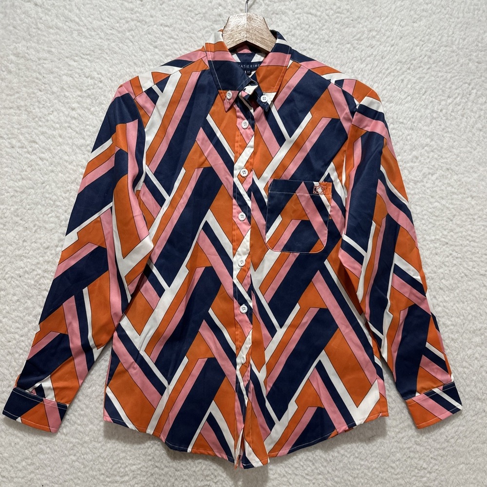 Katie Kime Retro Button Up Long Sleeve Waxy Shirt Women's Size XS NWT